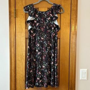 LOFT floral ruffle sleeve swing dress